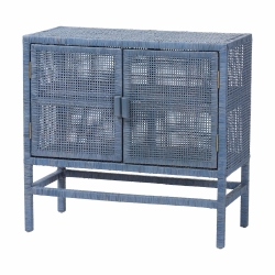 bali & pari Vivan Natural Rattan Storage Cabinet - 2-Tier Handwoven Wicker Accent Cabinet with Double Doors and Elevated Base, Navy Blue
